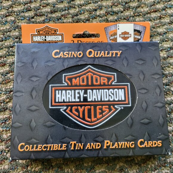 Harley-Davidson Playing Cards 2 Decks Poker Casino Quality with Metal Tin NEW T8 - Picture 1 of 3